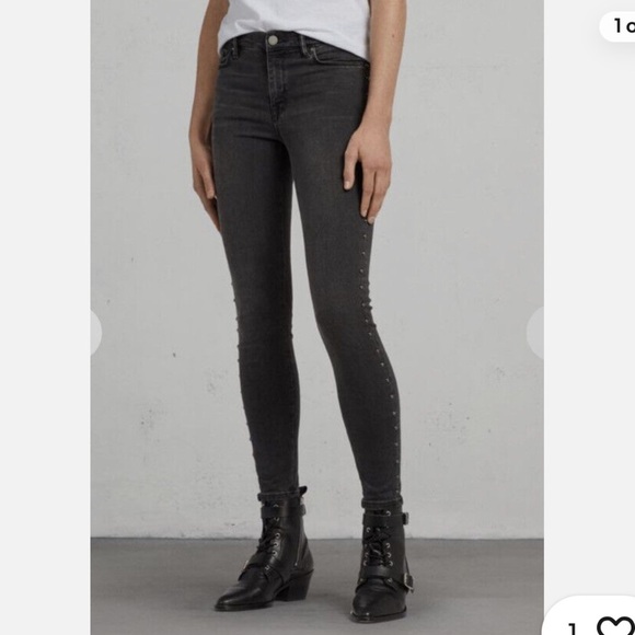 All Saints Denim - All Saints Sz 25 Miller Black Skinny Jeans w/Silver Studs